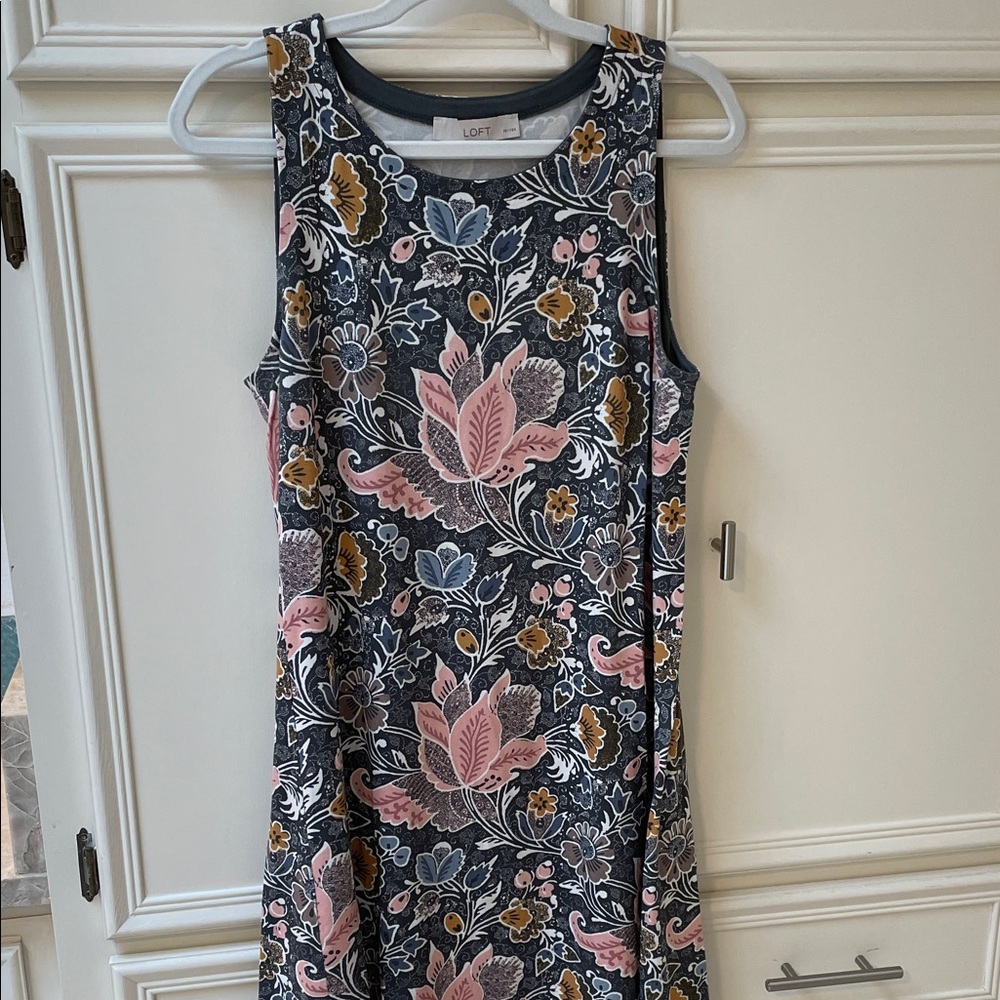 LOFT Floral Midi jersey Dress - Pink, Blue, and Yellow